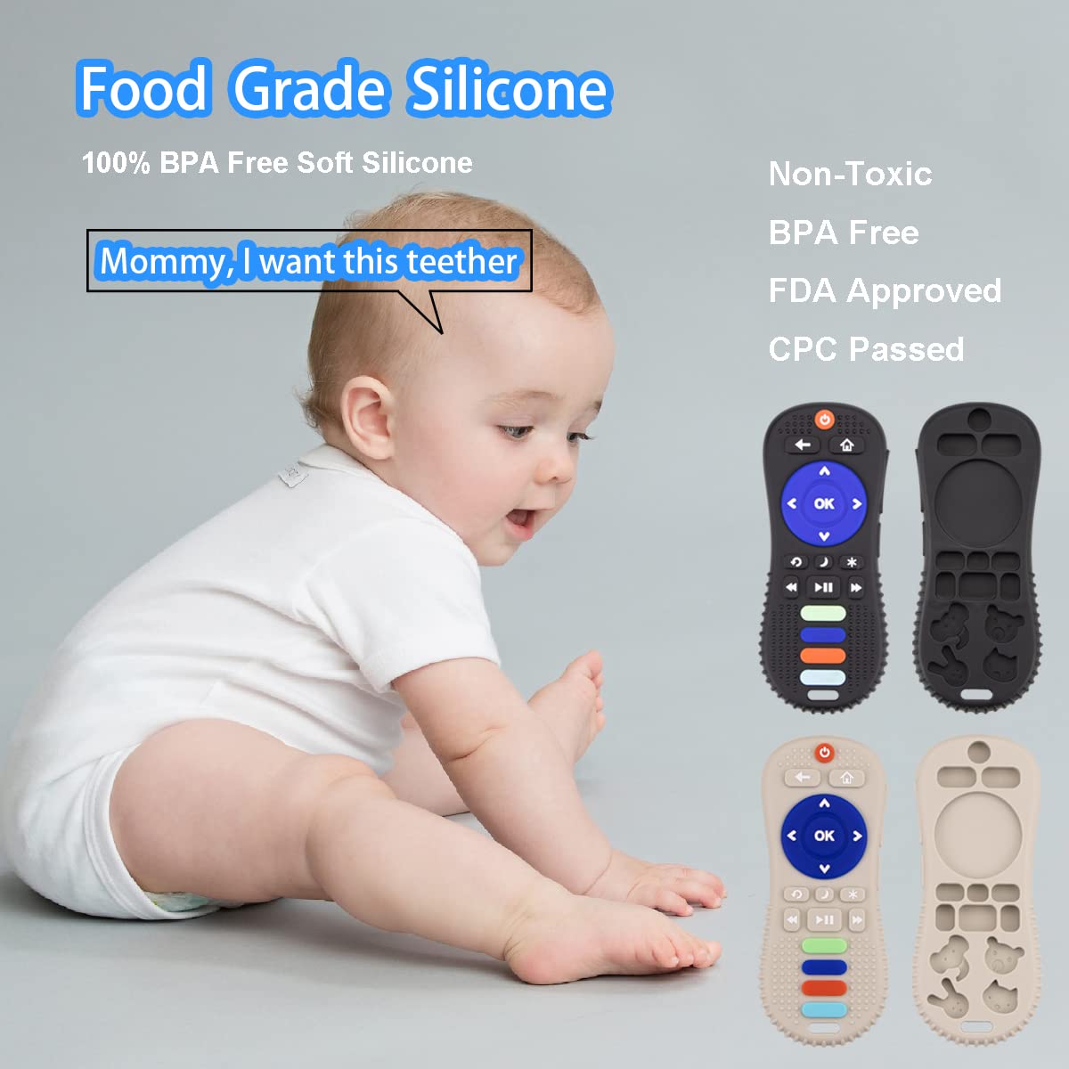 (2-Pack) Besosay Silicone Baby Remote Teether Teething Toys For Babies 0-3, 0-6, 6-12 Months, Soft Remote Teething Toys For Infa
