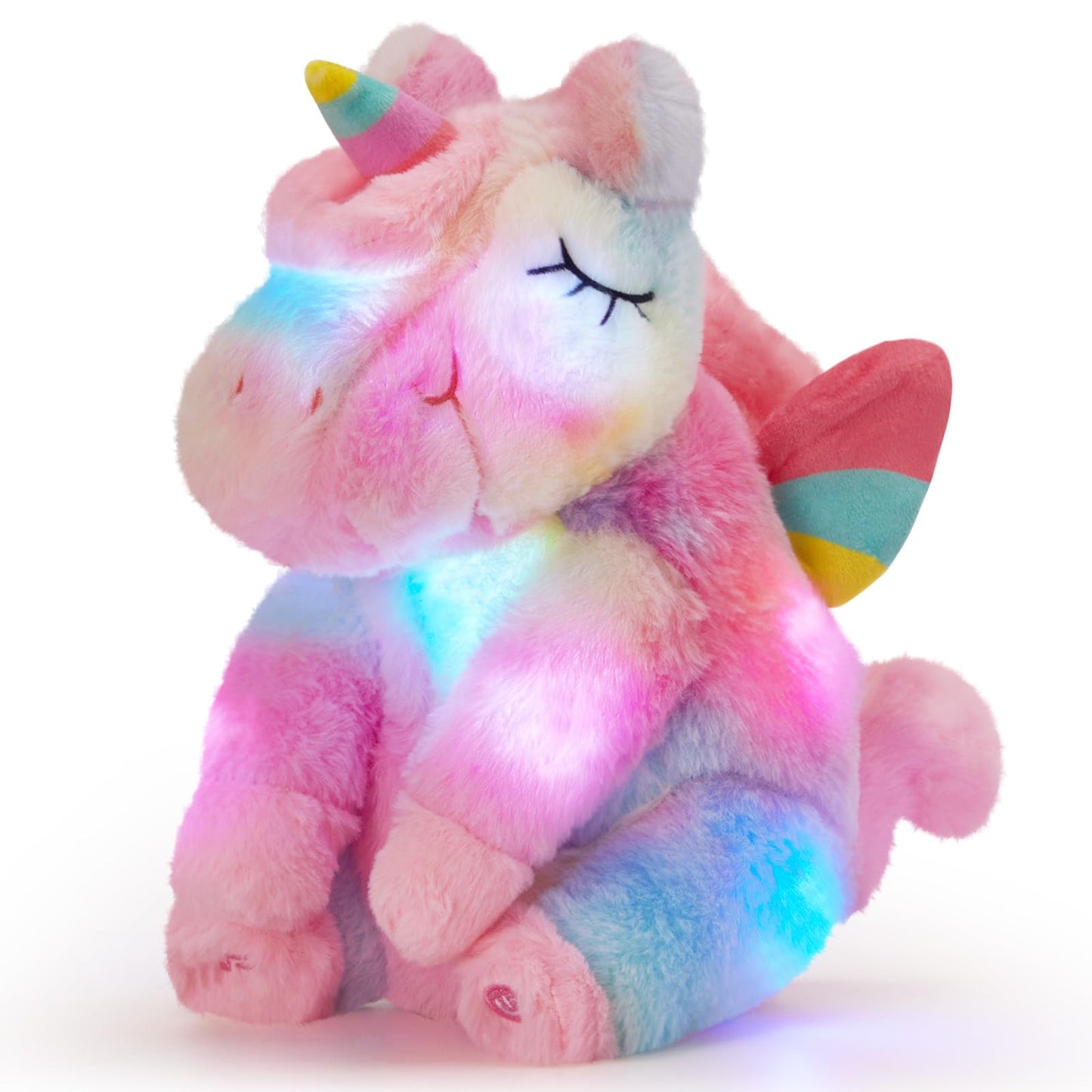 Athoinsu Rainbow Musical Light Up Unicorn Stuffed Animal Soft Furry Plush Toy With Led Night Lights Children'S Day Birthday Valentine'S Day Gifts For Kids Toddler Girls,12''