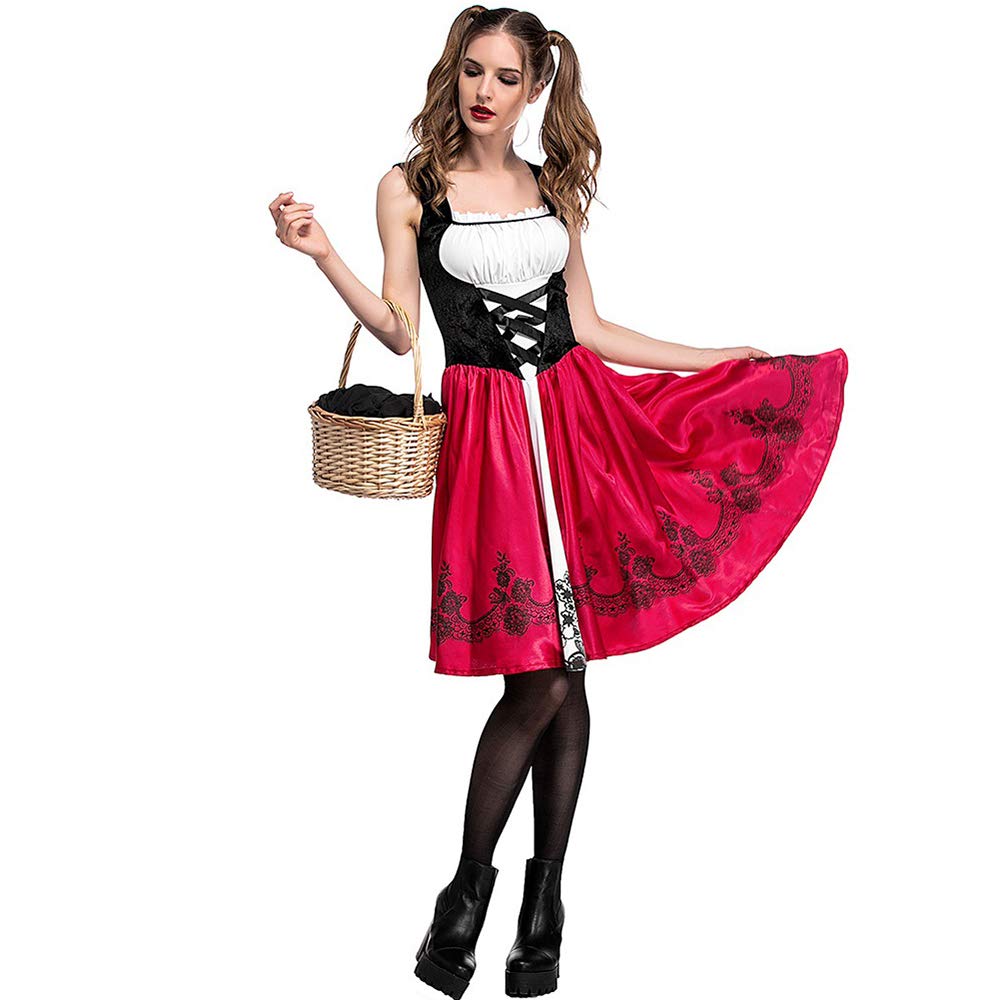 Little Red Riding Hood Costume - Corset Dress & Cape Set For Halloween, Cosplay, Or Parties