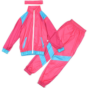Jeleuon Boys Girls Retro Hip Hop 80S Tracksuit Costume Dance Sportswear Top Pants Sets Outfit Colorblock Windbreaker Sets M
