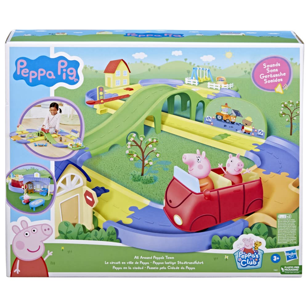 Peppa Pig All Around Peppa’S Town Set With Adjustable Track; Includes Vehicle And 1 Figure; Sounds; Ages 3 And Up