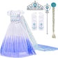 SOTOTOO Elsa Costume Long Sleeves Princess Dress Queen White Costume Cosplay Dress Up with Accessories Halloween (White 2,10-12Y