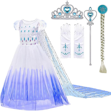 Sototoo Elsa Costume Long Sleeves Princess Dress Queen White Costume Cosplay Dress Up With Accessories Halloween (White 2,5-6Yea