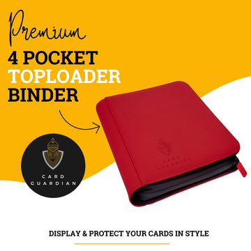 Card Guardian - Toploader 4 Pocket enhanced Binder with Zipper for 160 Cards - Side Loaded Pockets - Compatible with Sports and Trading Cards TCG (Red)
