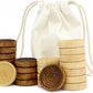 Attatoy Classic Stackable Wooden Checkers In Natural Wood Color (24 Pieces); With Drawstring Cloth Storage Bag, 1 1/8 Inch