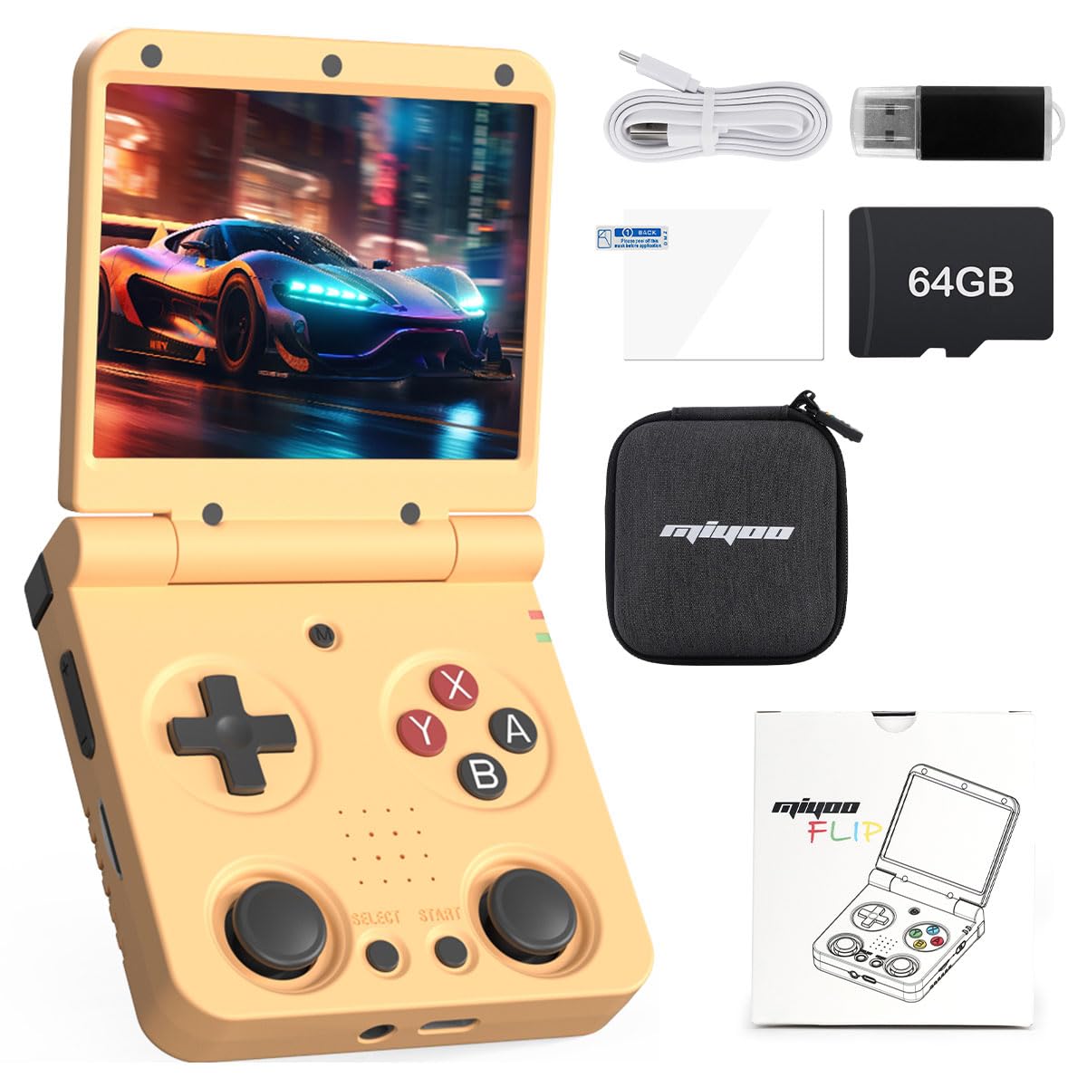 Miyoo Flip V2 Retro Game Console,3.5 Inch Ips Classic System And 3000Mah Battery Retro Video Games Consoles,With 64G Tf Card And