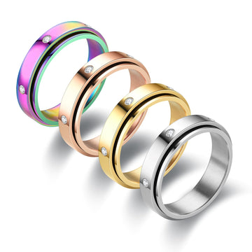 Fekang Anxiety Rings Fidget Rings For Women Stress Relief Spinner Rings For Teen Girls Stress Rings 4Pcs 6Mm Titanium Steel Rings Size 5-12 (8, 6Mm Spinner Rings 4Pcs/6 Cz Stones)