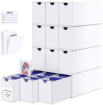 Leyzan Card Storage Box For Toploader, 12  600 Count Cardboard Trading Card Organizer Box With Dividers For Sports Tcg Mtg, Whit