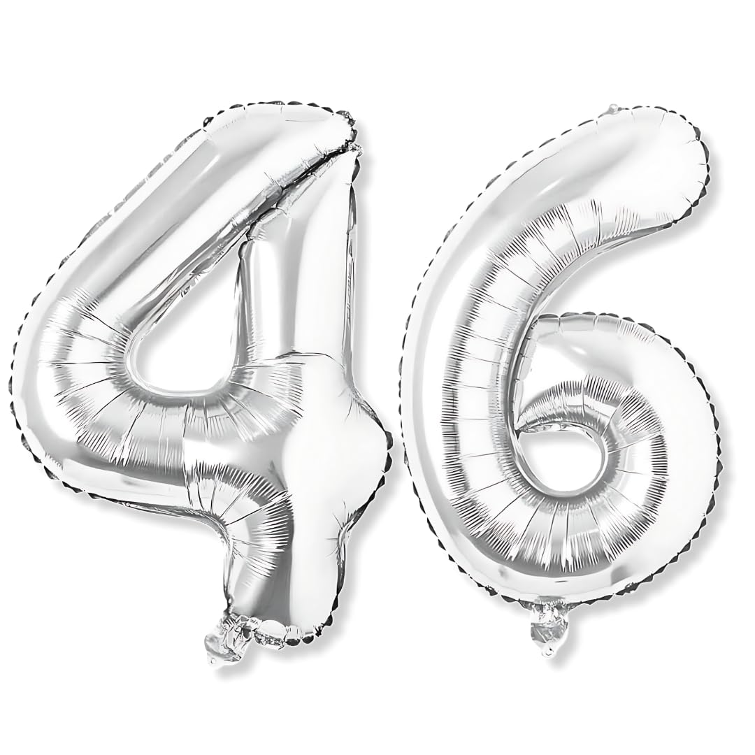 Flyloons 46 number Silver Foil Balloon 16 inch Size Birthday Decoration Items Pack of 2 | 46th Year Balloons | Forty Six