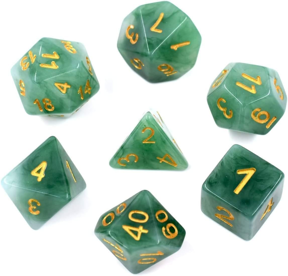 HDdais Polyhedral DND Dice Sets, 7-Die RPG Resin Green Dice Set for D&D Role Playing Games and Tabletop Game -Like New