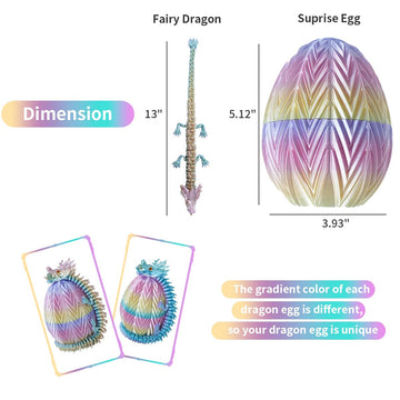 Cucue 3D Printed Dragon Egg - 3D Fidget Dragon Toy With Surprise Energy Stone Inside - Articulated Dragon - Flexible Joint Parts - Unique Figurines, Desk Decorations, Stocking Stuffers, Gifts For Kids