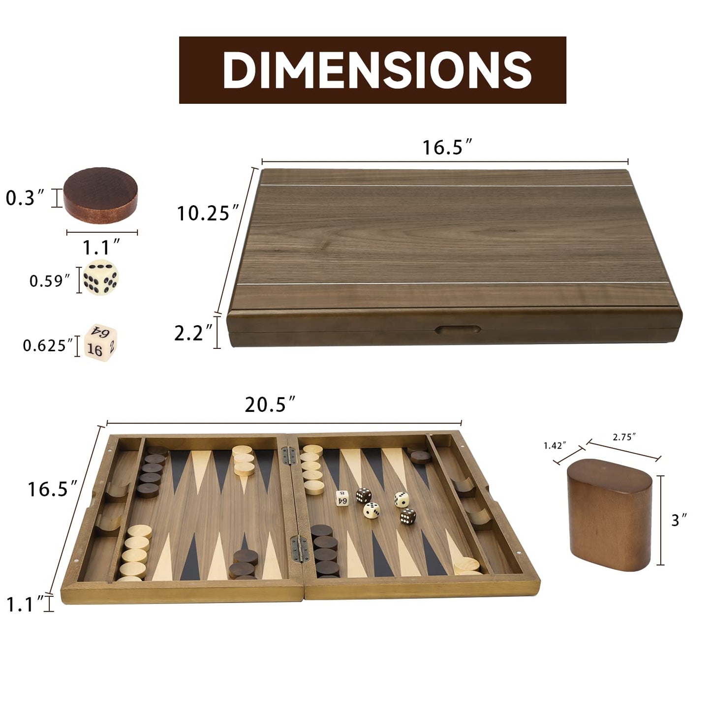 GSE Games & Sports Expert enhanced Wooden Folding Inlay Backgn Board Game Set  Classic Traditional Strategy Board Games (Double Stripe- 17 Inches)