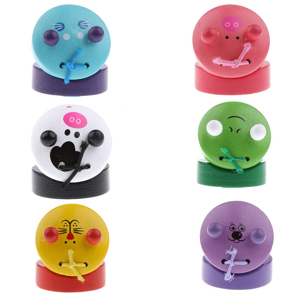 Wood Round Animal Castanet Finger Musical Toy For Kids Early Education Pink