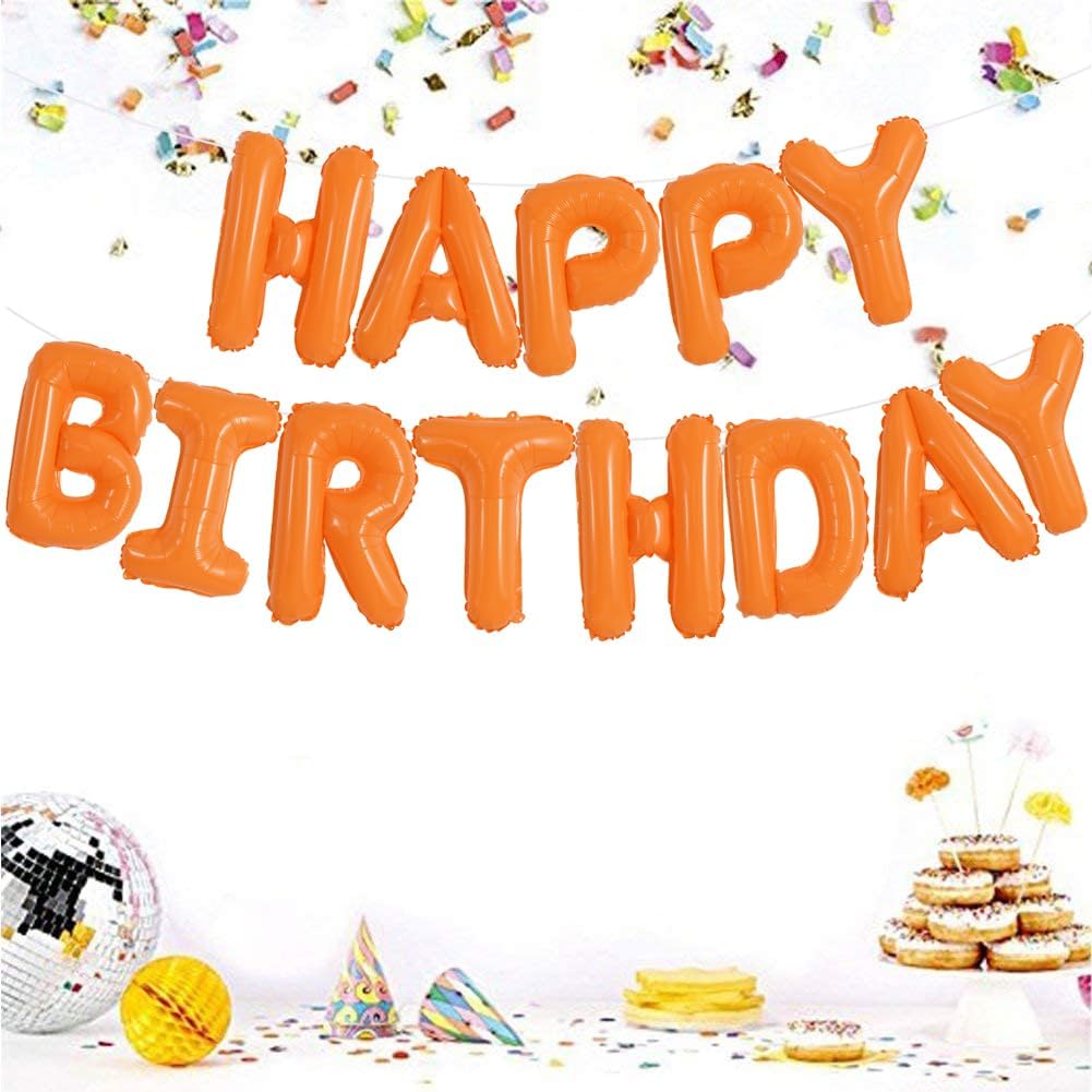 TONIFUL 16 Inch Orange Mylar Foil Birthday Balloons Banner Happy Birthday Balloon Letters for Adults & Girls Boys Kids Birthday