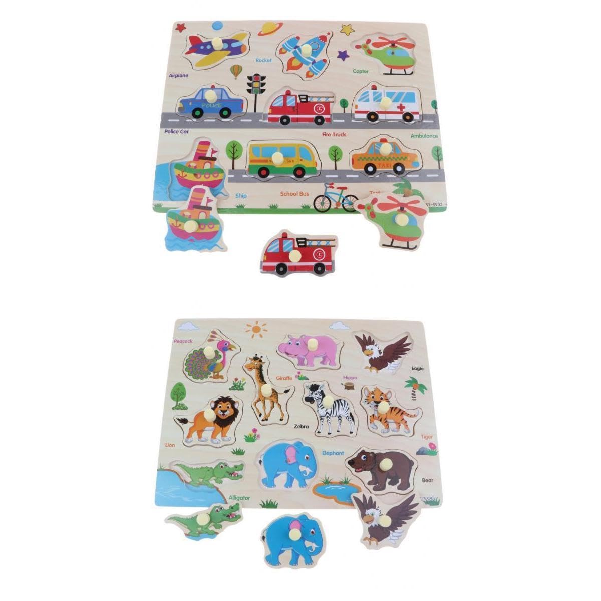 CALANDIS?2pcs Wooden Peg Jigsaw Puzzle Kids Preschool Educational Toys | Preschool Toys & Pretend Play