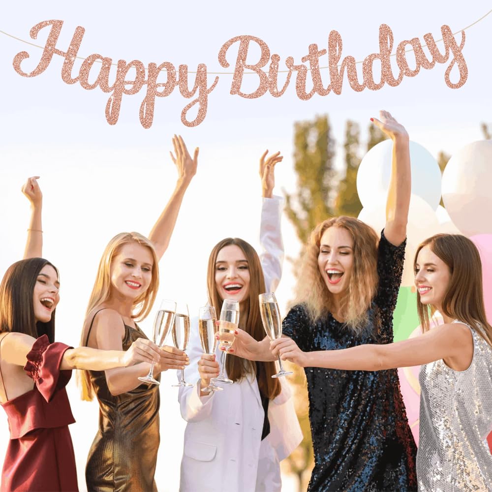 Beishida Rose Gold Happy Birthday Banner -No Diy,10Feet,Pre-Strung-Glitter Happy Birthday Sign, Happy Birthday Garland,Happy Bir