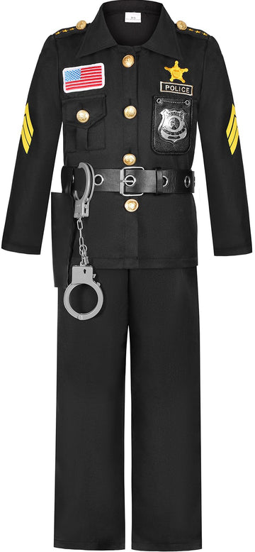 Costumerry Police Officer Costume For Kids Boys Cop Costume Halloween Dress Up (5-7 Years)