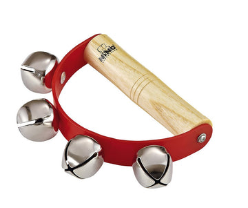 Nino Percussion Kids’ Sleigh Bells For Christmas Caroling, School Band Performances, And Classroom Percussion Music Settings-Four Steel Jingles With Wooden Grip, 2-Year Warranty (Nino962)
