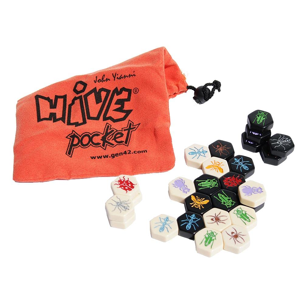 Smart Zone Games Hive Pocket Portable Strategic Board Game For 2 Players – Includes Ladybug & Mosquito Expansions – Compact Travel Version Of The Award-Winning Hive Game
