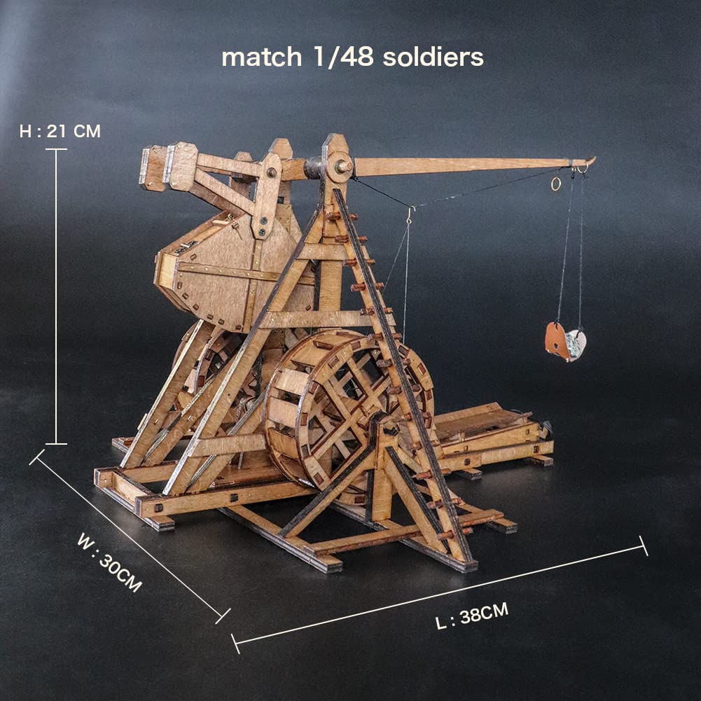 YAQUMW The MINI Counterweight Trebuchet with Wheel Europe Medieval Siege Chariot Catapult  DIY 3D Wooden Puzzles Mechanical Model Kits STEM Projects Tabletop Toy