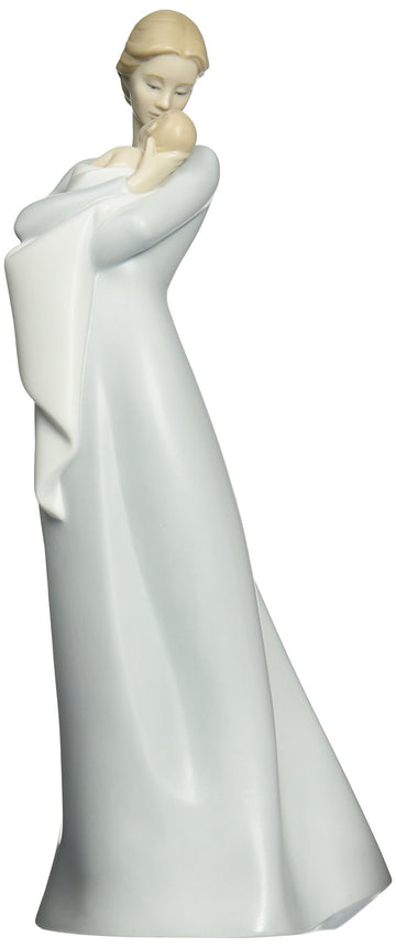 LLADRO Mother Figure A Mothers Embrace in matte satin green porcelain. Decorative figure of a Woman and her Baby in Arms.