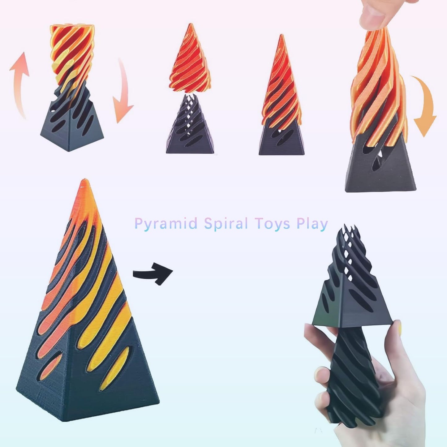 3D Printed Spiral Fidget Toys Impossible Pyramid Passthrough Sculpture Mini Cones Pass Through Pyramid Fidget Toy (Rainbow)