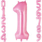 Pink Number 1 Balloon 40 Inch, Big Large Foil Helium Number Balloons, Jumbo Giant Mylar Number 1 Balloons For 1St First Birthday