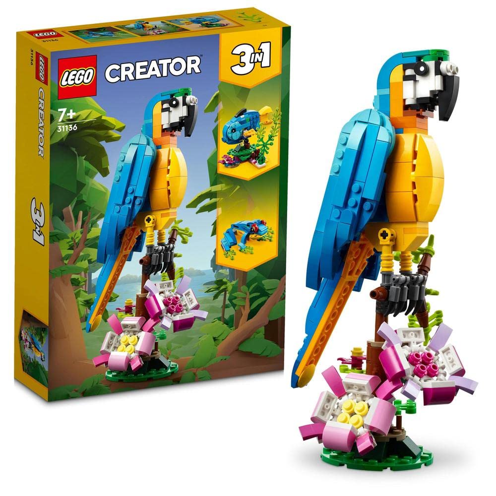 Lego 31136 Creator 3-In-1 The Exotic Parrot, Construction Toy, Jungle Animal Figurines, Frog And Fish, Creative Game For Children From 7 Years Old