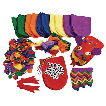 Colorations Felt Imaginary Hand Puppet Craft Kit For Kids, Makes 12 Puppets, Googly Eyes, Dragons, Dramatic Play, Imagination, C