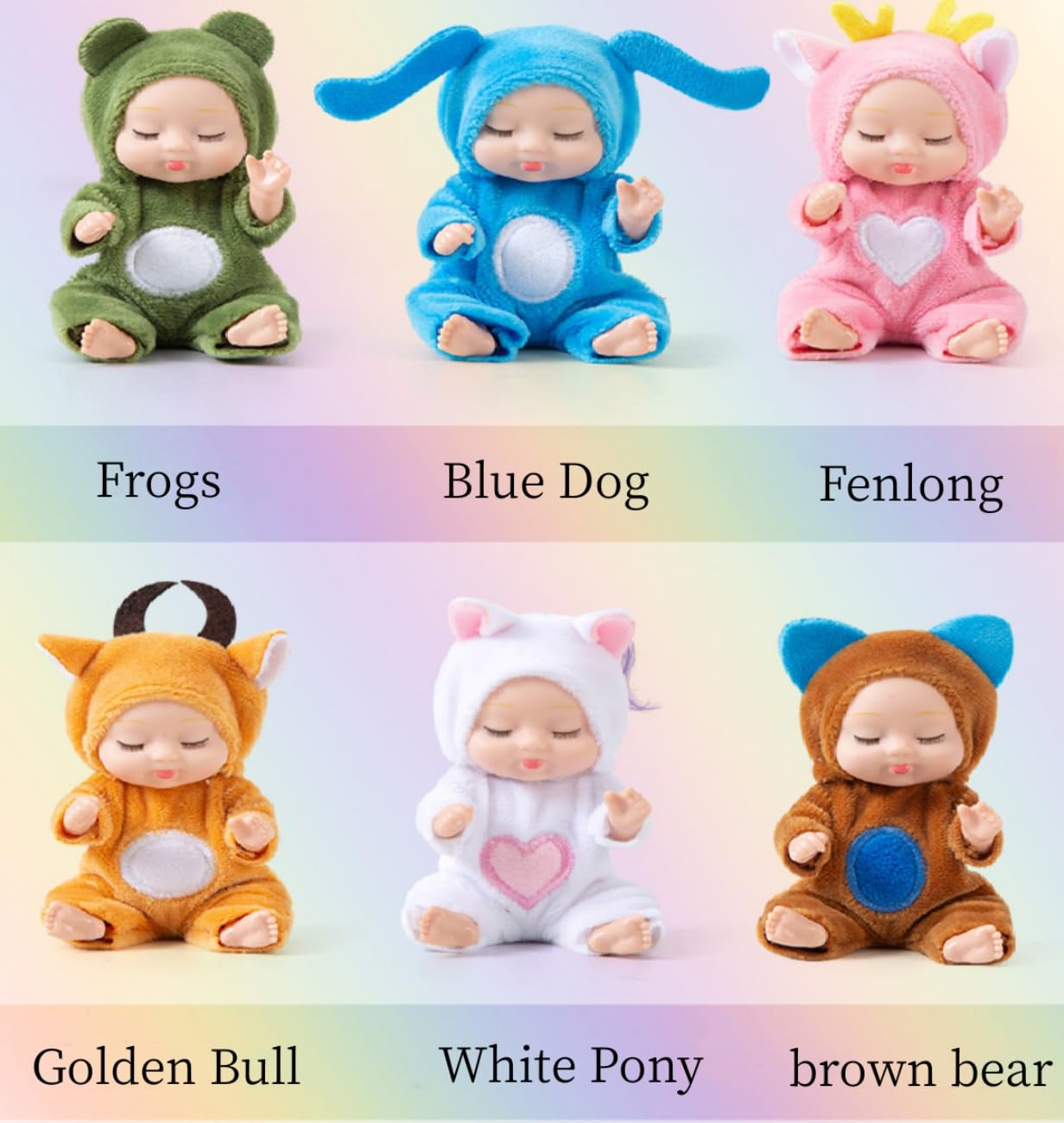 TISDEN 4 Inch Mini Baby Dolls 6pcs Set Realistic Baby Dolls Toys with Cute Handmade Doll Clothes for Suitability Kids 3 and up (Animals)