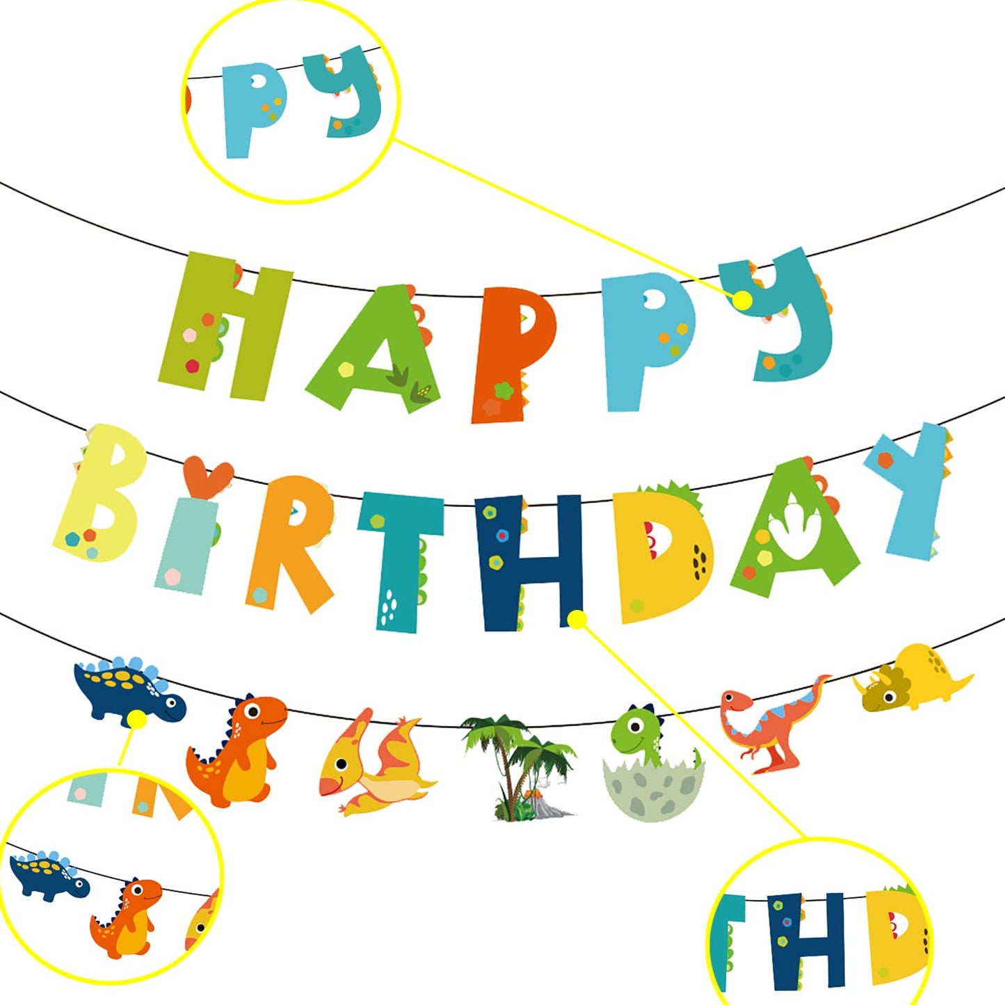 Bieufbji Dinosaur Birthday Banner - Dinosaur Theme Birthday Party Decoration Supplies, Indoor Outdoor Hanging D  Cor Party Ornam