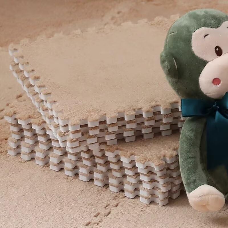 20Pcs Plush Puzzle Foam Floor Mat, 11.8X11.8In Soft Anti-Slip Puzzle Area Rug Playmat For Room,Camel
