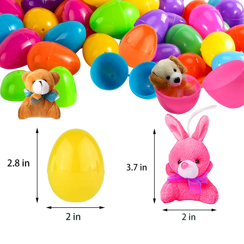 Camirus 12Pcs Easter Eggs Filled With Mini Plush Animal Toys, Cute Stuffed Animals Plush Keychain For Kids Easter Party Favors, Easter Basket Stuffers/Fillers, Egg Hunt