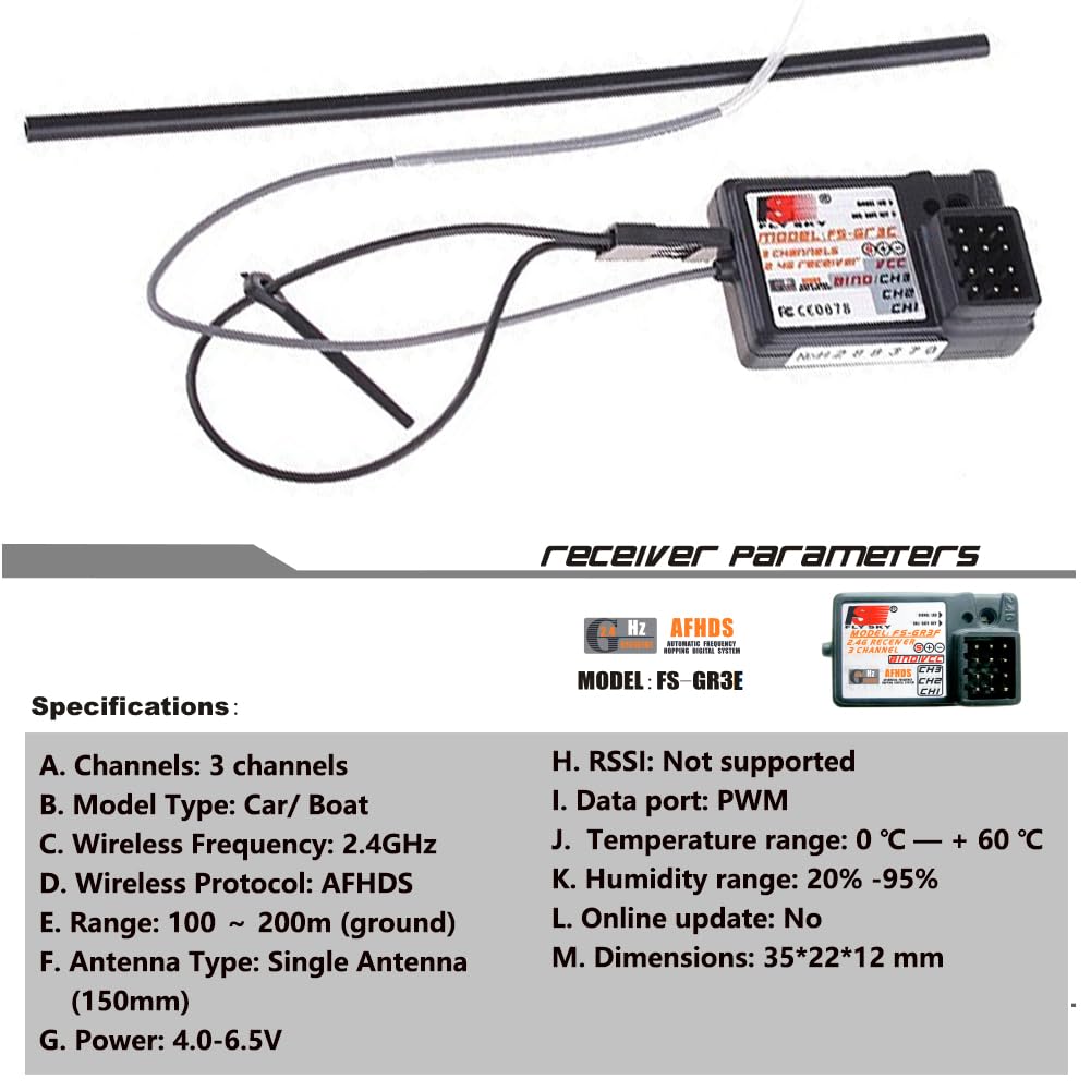 Flysky FS-GT2 RC Transmitter with FS-GR3E Receiver, 2.4GHz 2 Channels Radio Controller and 3 Channels Receiver for RC Car Boat