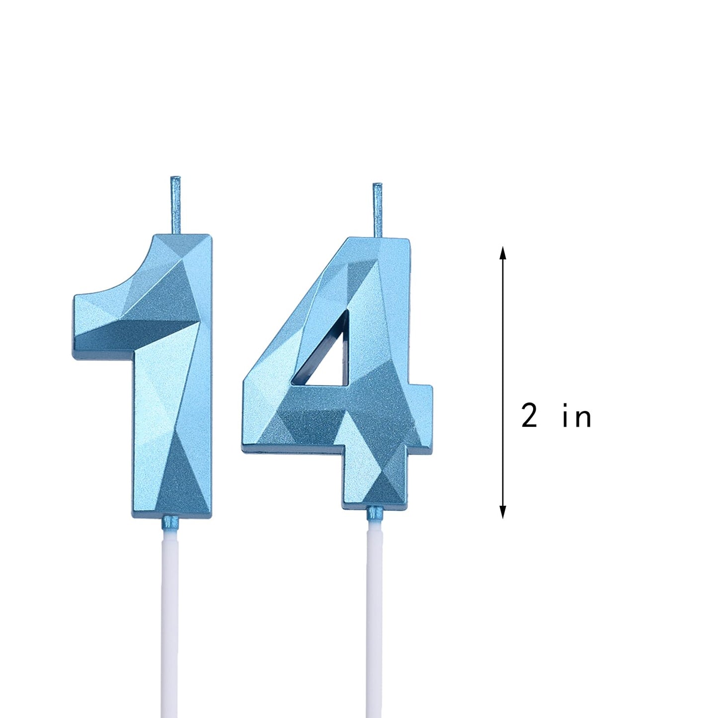 2 inch Blue 14 & 41 Birthday Candles, 3D Diamond Number 14th & 41st Cake Topper for Boys Girls Birthday Party Decorations Theme