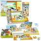 Spin Master Bluey 5 Wood Puzzles with Storage Box & Stickers Bundle - Ages 3+, Cardboard, Blue/Red/Green, Model 6066406
