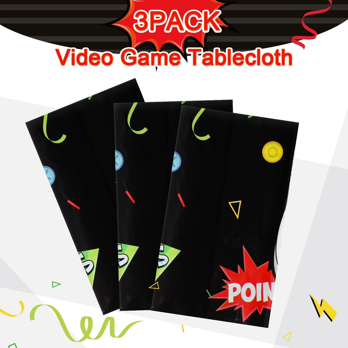 3 Pcs Video Game Table Cover Video Game Birthday Decoration Game Theme Plastic Table Cloth Party Supplies For Boys Girls Kids Player Geek Party Decorations, 54 X 108 Inch (Black, White, Cool Style)