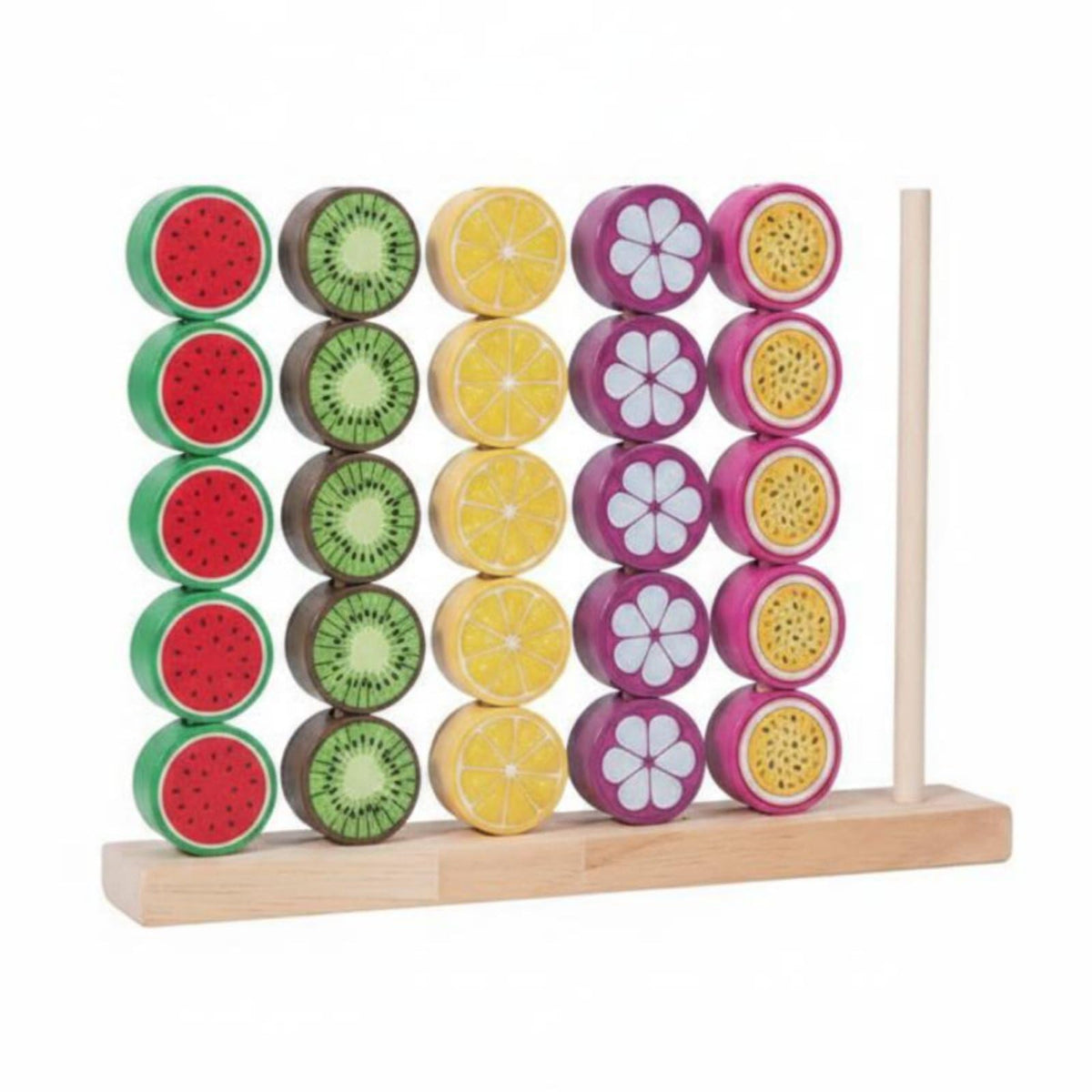Myaddiction 40 Pieces Wooden Fruit Stacking Game HandEye Coordination Fruit Bead Stacking Toy Early Learning Color Matching Str