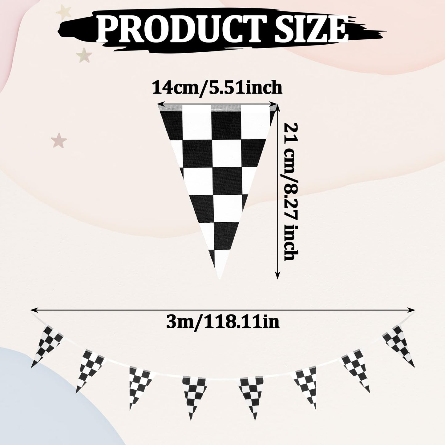 Tyqour 2Pcs Black & White Checkered Flag Banner, Double Sided Racing Pennant Banner Flags, Car Themed Birthday Party Decorations