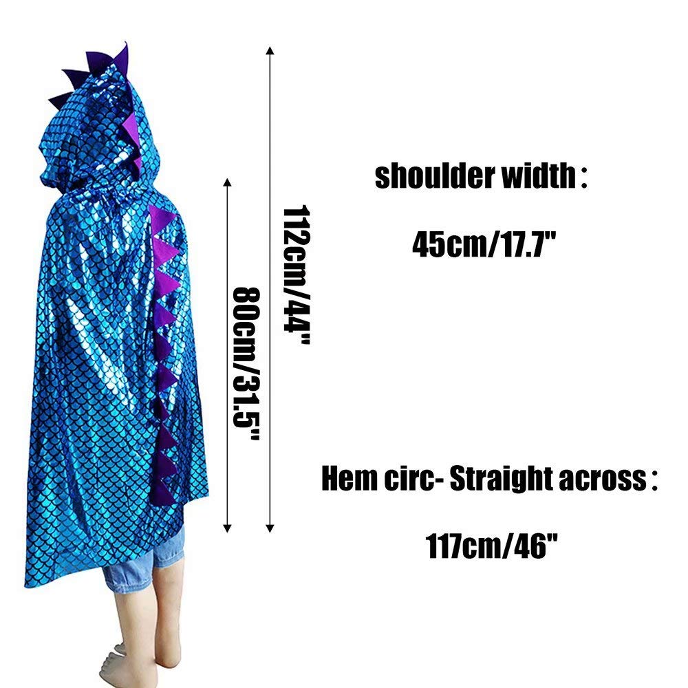 Qiaoniuniu Dinosaur Cape Dragon Hooded Cloak Halloween Costume Boy Girl Toddler Dress Up Clothes 3-8 Years Old Color Blue