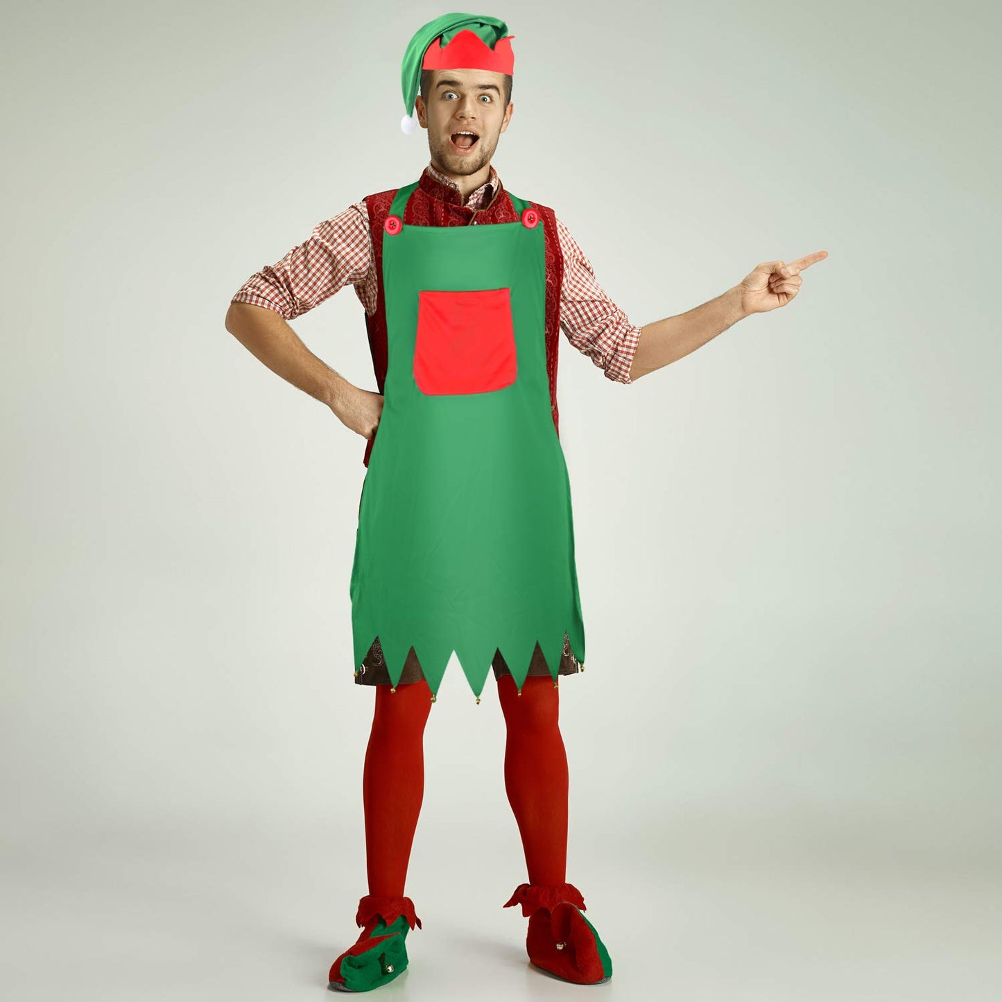 Sunshane 4 Pieces Christmas Elf Kits Include Elf Aprons And Elf Hats For Christmas Party Costume Supplies (Red And Green)