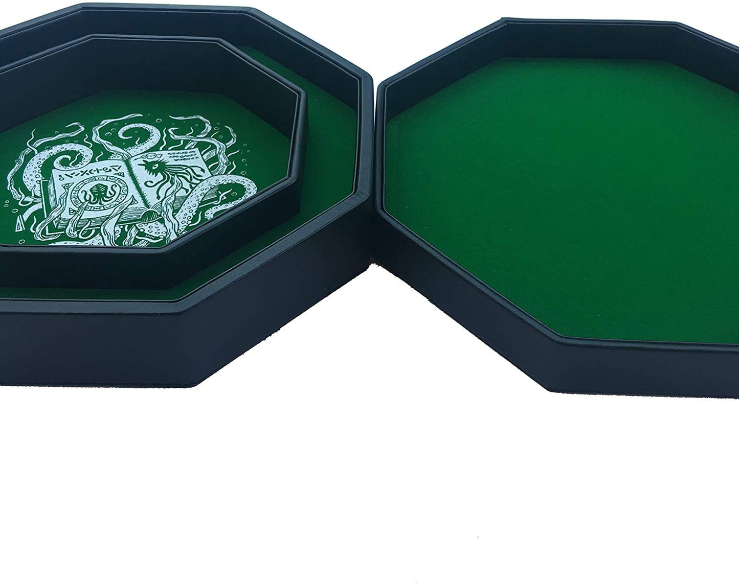Fantasydice-Cthulhu Tome-Green - Dice Tray - 8'' Octagon with Lid and Dice Staging Area- Holds 5 Sets(7 Dice Set/Standard) for A