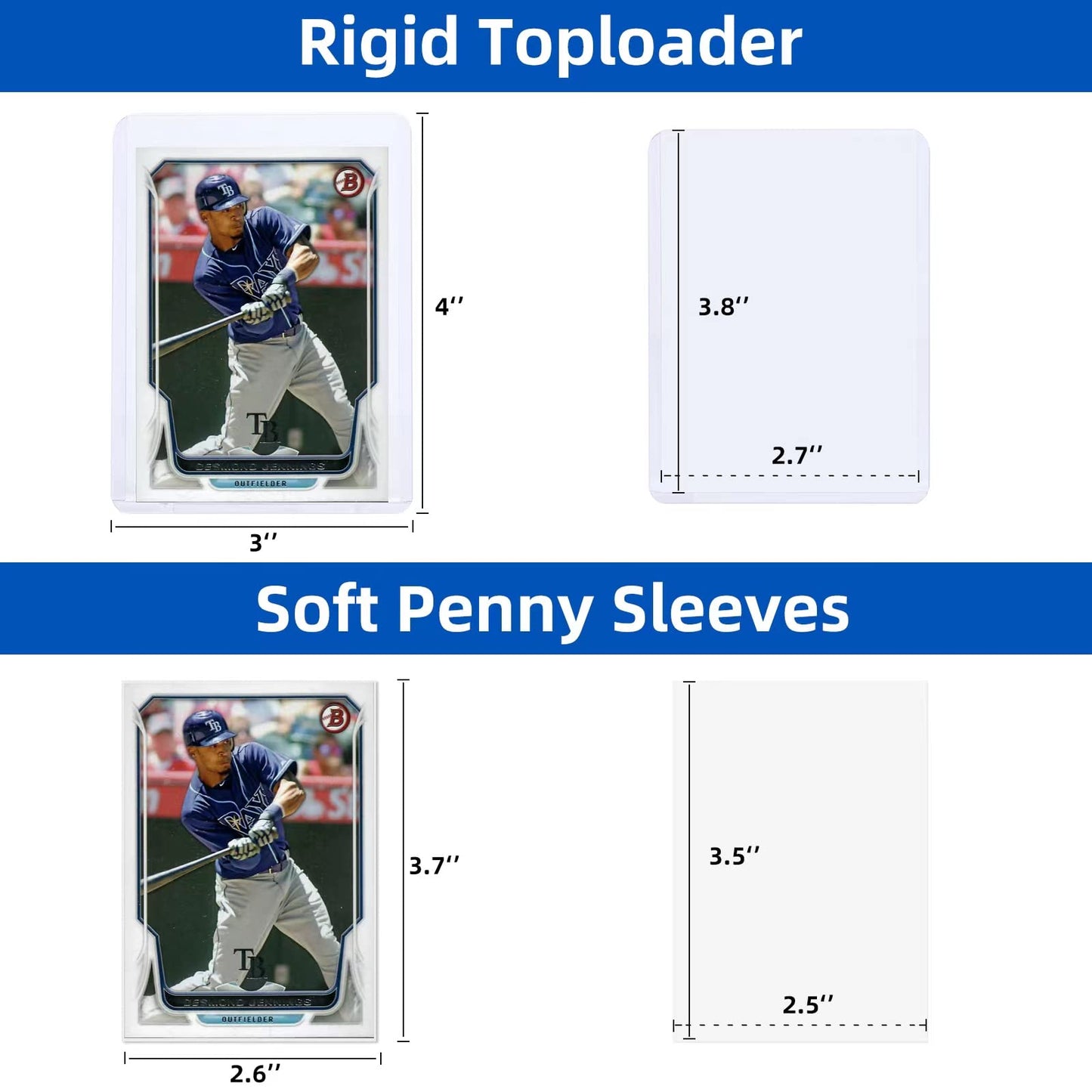 400 Card Sleeves Top Loaders For Cards, Arjiekwei 3'X4' Baseball Card Protectors Hard Plastic, Premium Toploaders Card Holder For Sports Football Trading Cards (200 Toploaders + 200 Penny Sleeves)