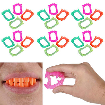 The Dreidel Company Halloween Neon Fangs Teeth, Costume, Funny Dress-Up, Pretend Play Decoration (24-Pack)
