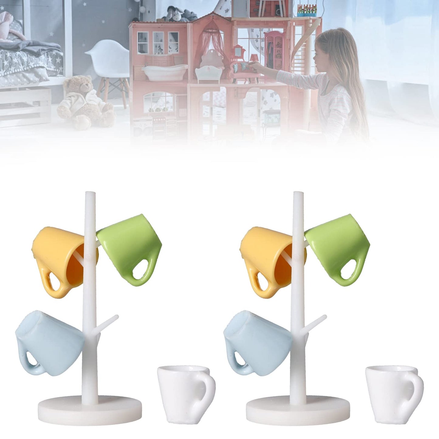 Dollhouse Cup And Cup Holder, Mini Simulated Furniture Decoration Miniature Wood Coffee Mug Holder Stand Dollhouse Decoration Ra