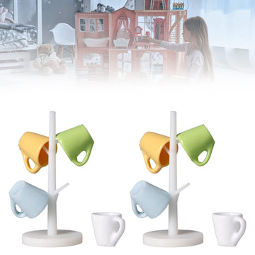Dollhouse Cup And Cup Holder, Mini Simulated Furniture Decoration Miniature Wood Coffee Mug Holder Stand Dollhouse Decoration Ra