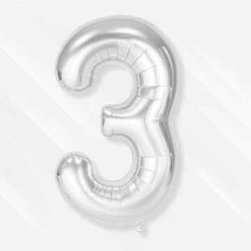 Flyloons 3 Number Foil Balloon Silver 16 Inch Size For Kids Boys Girls Birthday Decoration Items 3Rd Year Number Balloons 0 To 9