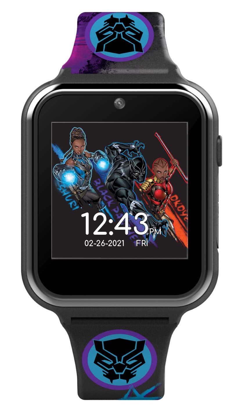 Accutime Kids Marvel Black Panther Black Educational ,Touchscreen Smart Watch Toy For Boys, Girls, Toddlers - Selfie Cam, Learning Games, Alarm, Calculator, Pedometer (Model: Avg4608Az)
