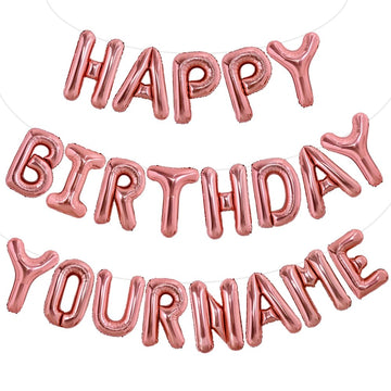 Toniful 65 Pcs 16 Inch Rose Gold Happy Birthday Balloons And 2 Sets A-Z Foil Letters Balloons Diy Personalized Phrase Banner For