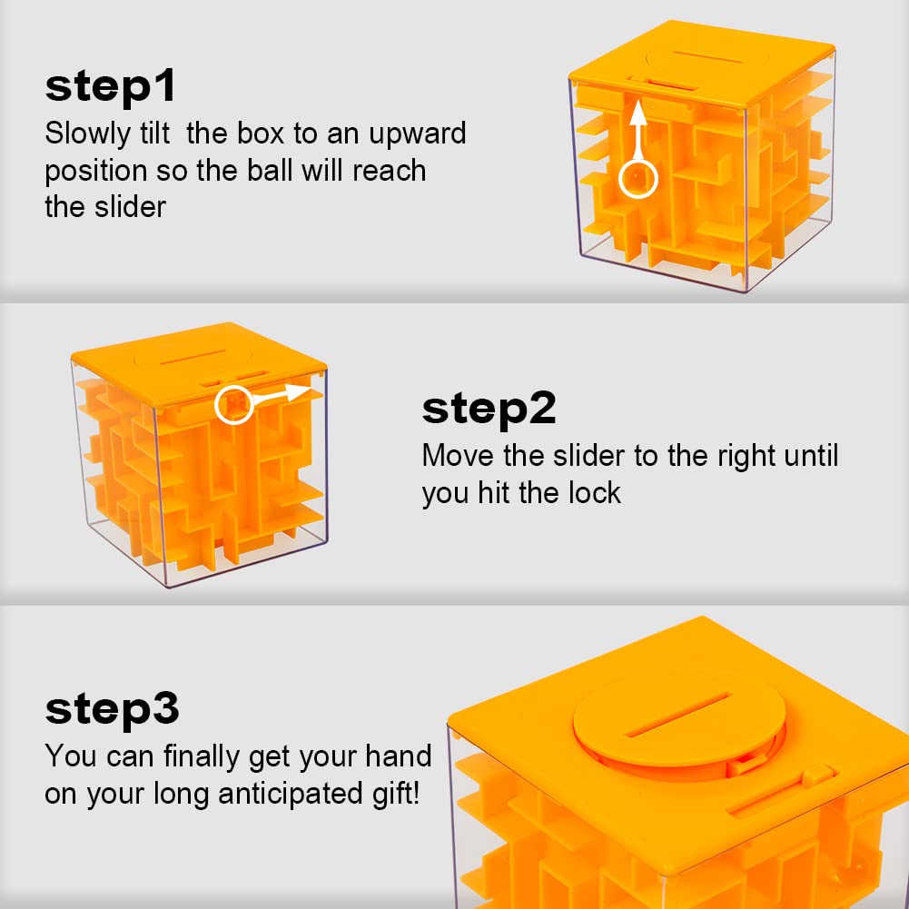Thinkmax Money Maze Puzzle Box For Kids And Adults, Perfect Money Holder Maze Puzzle Gift Box (Orange)